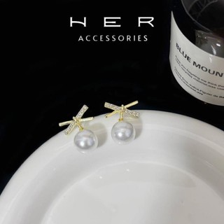 Bông tai nữ mạ vàng 18K ngọc trai nhân tạo đính đá đính ngọc Her Accessories phụ kiện tiểu thư - BT77