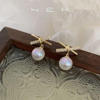 Bông tai nữ mạ vàng 18K ngọc trai nhân tạo đính đá đính ngọc Her Accessories phụ kiện tiểu thư - BT77