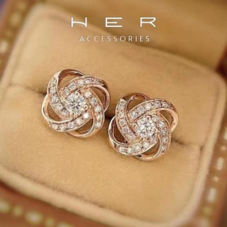 Khuyên tai nữ chuôi bạc 925 viền tròn xoắn đính đá Her Accessories phụ kiện nữ - BT75