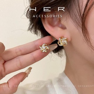 Khuyên tai nữ chuôi bạc 925 viền tròn xoắn đính đá Her Accessories phụ kiện nữ - BT75