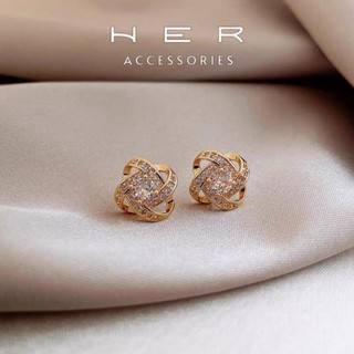 Khuyên tai nữ chuôi bạc 925 viền tròn xoắn đính đá Her Accessories phụ kiện nữ - BT75