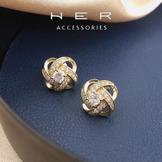 Khuyên tai nữ chuôi bạc 925 viền tròn xoắn đính đá Her Accessories phụ kiện nữ - BT75