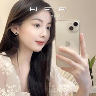 Bông tai nữ chuôi bạc 925 mặt đen viền đá sang chảnh Her Accessories phụ kiện thanh lịch, lady - BT69