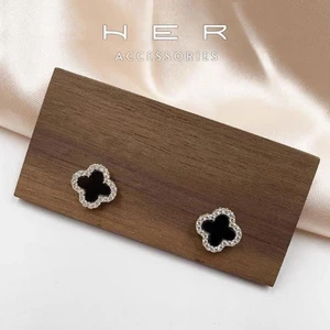 Bông tai nữ chuôi bạc 925 mặt đen viền đá sang chảnh Her Accessories phụ kiện thanh lịch, lady - BT69