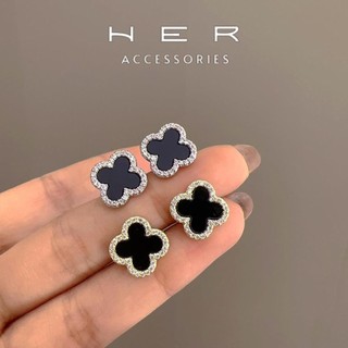 Bông tai nữ chuôi bạc 925 mặt đen viền đá sang chảnh Her Accessories phụ kiện thanh lịch, lady - BT69