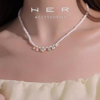 Dây chuyền nữ ngọc trai nhân tạo Her Accessories đính đá phụ kiện lấp lánh thanh lịch - VC06