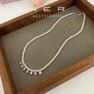 Dây chuyền nữ ngọc trai nhân tạo Her Accessories đính đá phụ kiện lấp lánh thanh lịch - VC06