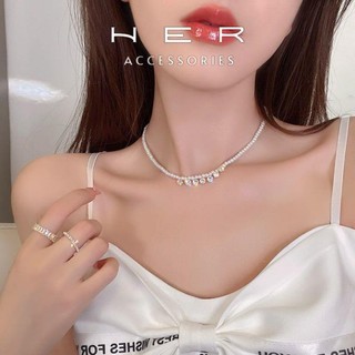 Dây chuyền nữ ngọc trai nhân tạo Her Accessories đính đá phụ kiện lấp lánh thanh lịch - VC06