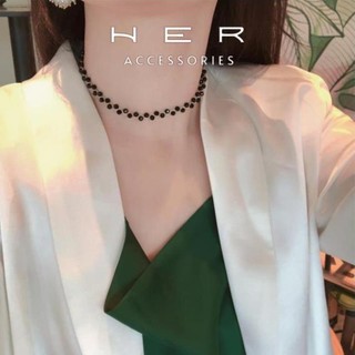 Dây chuyền nữ choker Her Accessories đính đá hạt đen dạng chuỗi phụ kiện lấp lánh thanh lịch - VC07