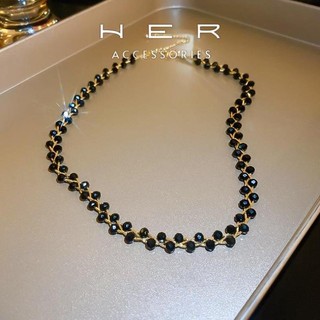 Dây chuyền nữ choker Her Accessories đính đá hạt đen dạng chuỗi phụ kiện lấp lánh thanh lịch - VC07