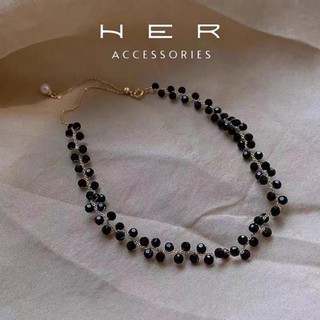 Dây chuyền nữ choker Her Accessories đính đá hạt đen dạng chuỗi phụ kiện lấp lánh thanh lịch - VC07