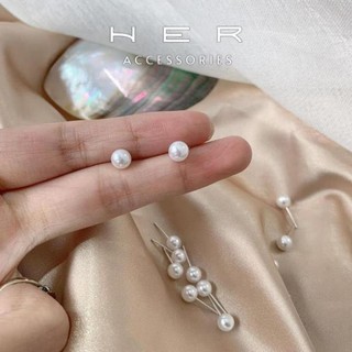 Bông tai nữ chuôi bạc 925 kiểu dáng đính ngọc trai nhân tạo Her Accessories phụ kiện nữ tính - BT103
