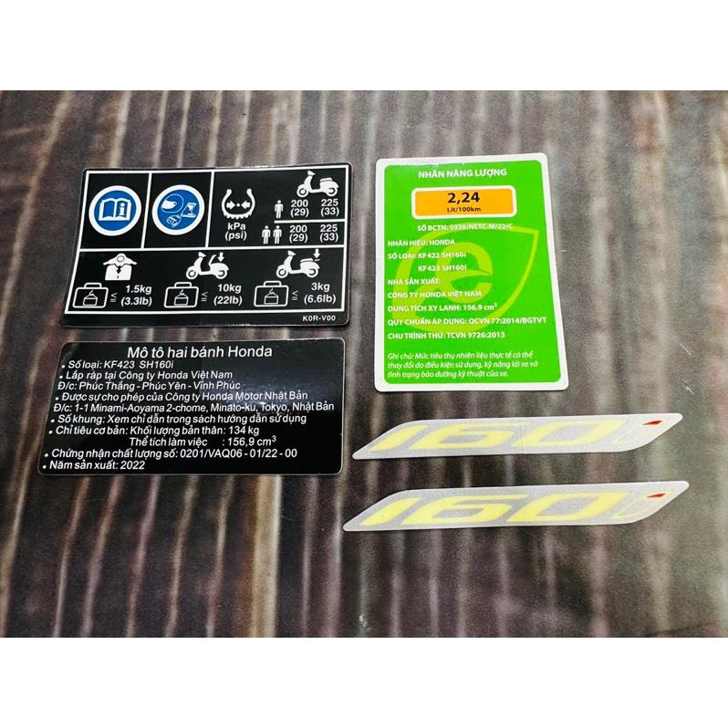 Tem thông số SH160i 2020-2025 hàng Zin chính hãng
