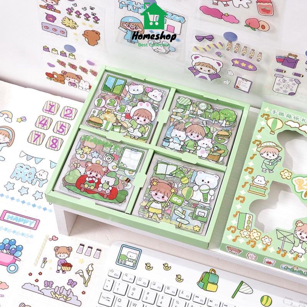 PVN45108 set hộp 100 tấm sticker 1000 hình dán chống nước nhiều phong ...