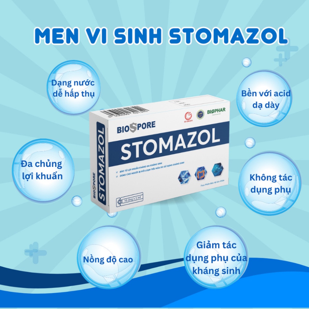 [5 Hộp Tặng 1] Men vi sinh Biophar Stomazol cho người rối loạn tiêu hóa, táo bón, tiêu chảy chứa 2 tỷ bào tử lợi khuẩn