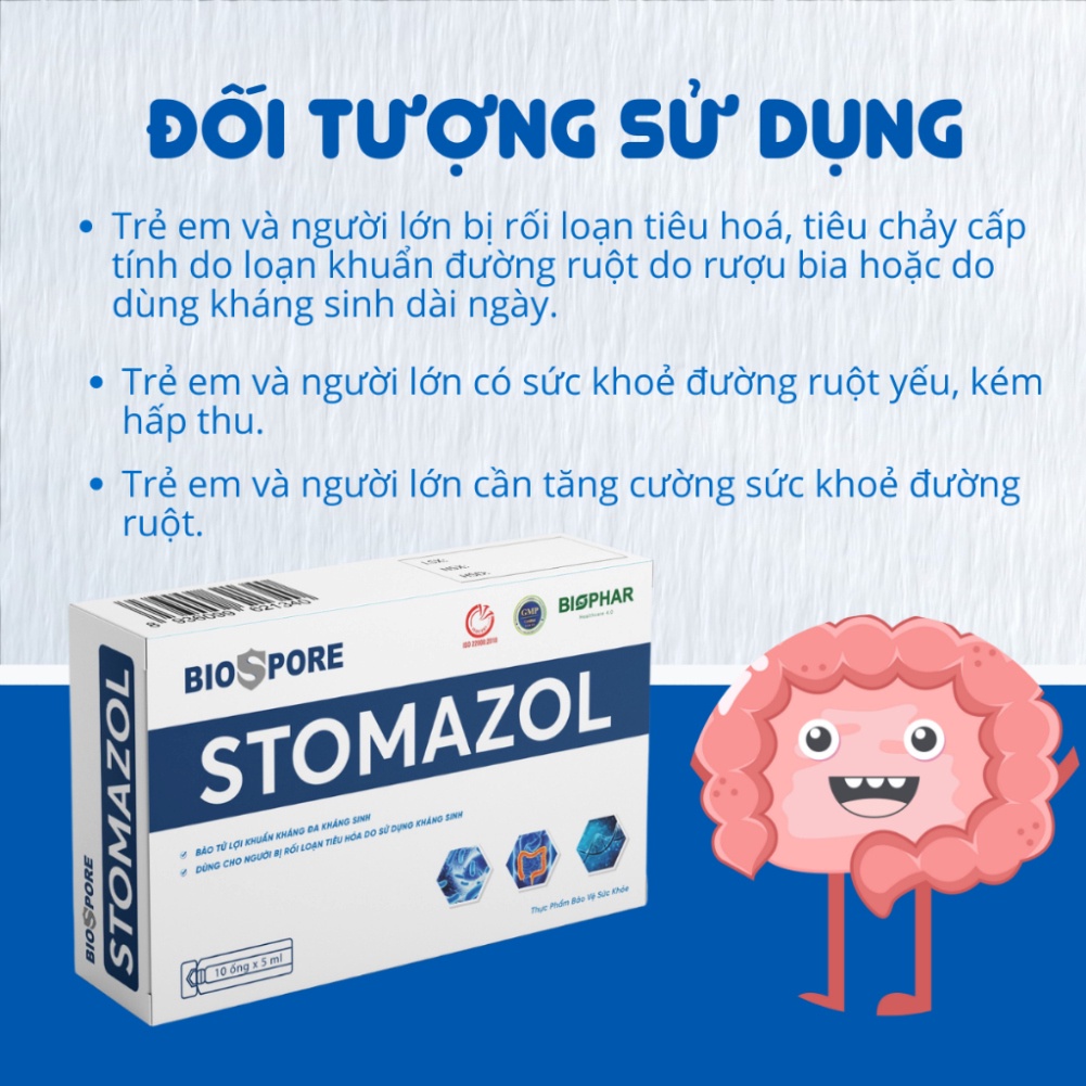 [5 Hộp Tặng 1] Men vi sinh Biophar Stomazol cho người rối loạn tiêu hóa, táo bón, tiêu chảy chứa 2 tỷ bào tử lợi khuẩn