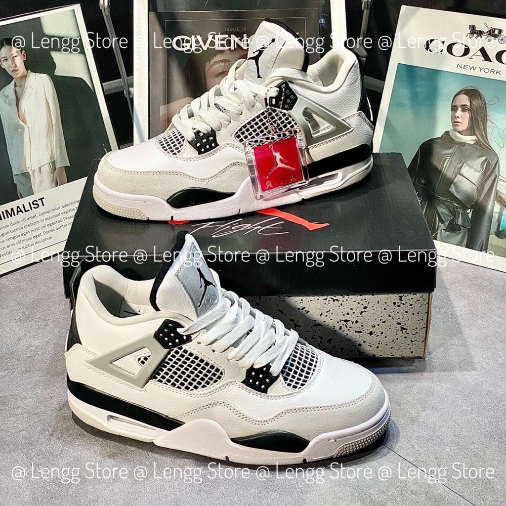 Giày thể thao JD4 Retro White Cement trắng đen, JD4 trắng lưỡi đen ...