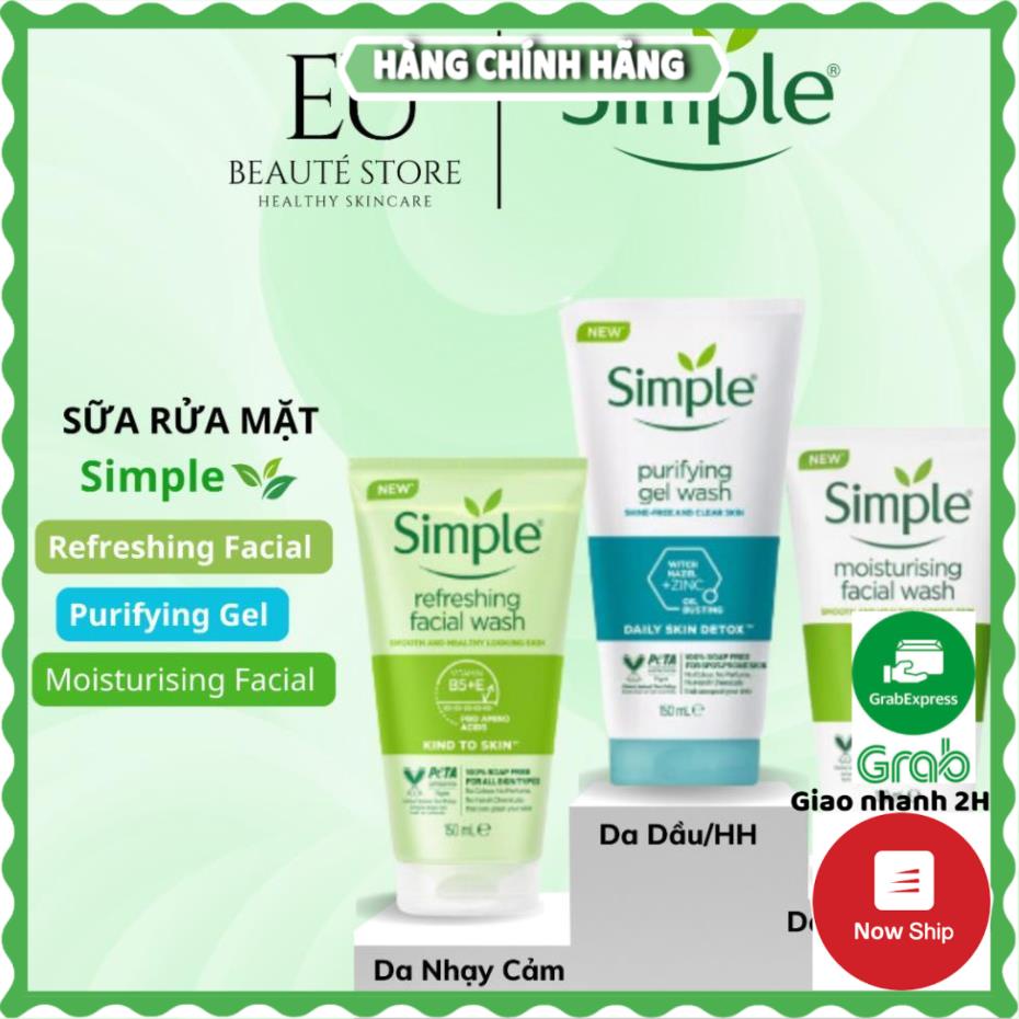 Sữa Rửa Mặt Simple  - Mẫu Mới Dịu nhẹ Sạch Sâu, Lành Tính, Cân Bằng pH - HANA