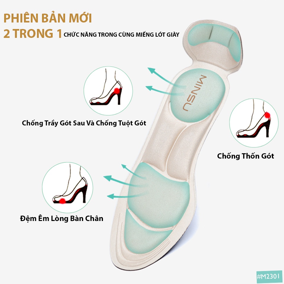 Ảnh Lót Giày Nữ 7D MINSU M2301 Bảo Vệ  Êm Chân, Chống Trầy Thốn Gót, Chống Rộng, Rớt Gót Cho Giày Cao Gót, Búp Bê 2