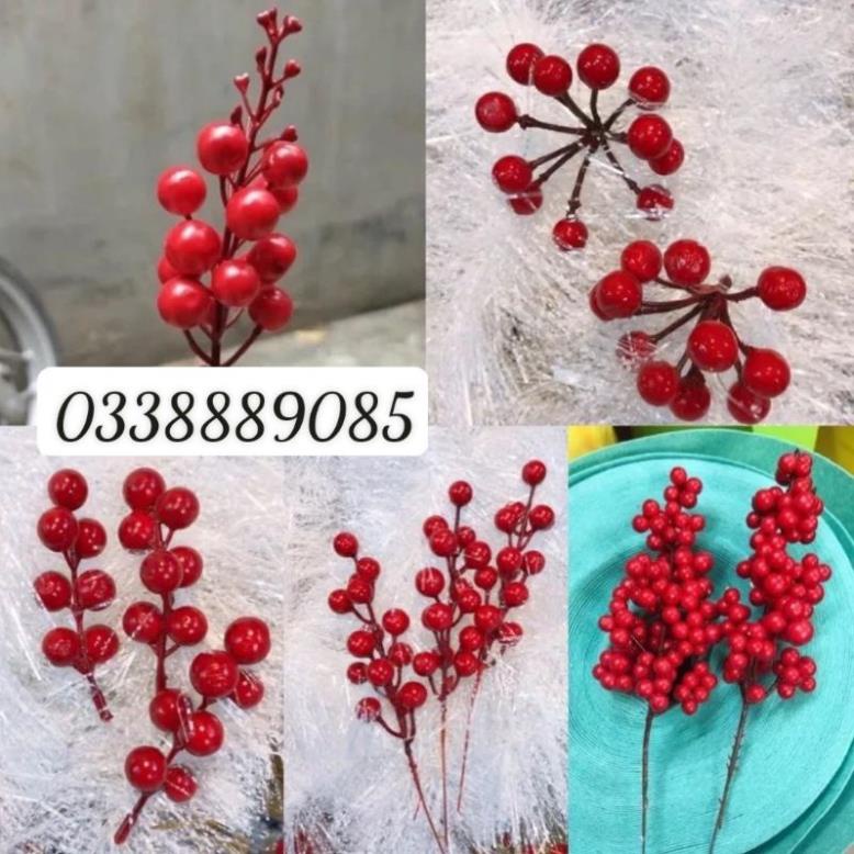3 Cành quả cherry (sơ ri) đào đông xốp trang trí oản tài lộc,giỏ quà bó hoa, vòng nguyệt quế