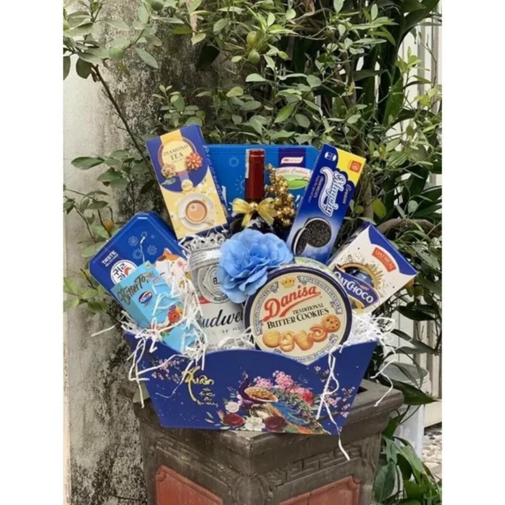 Khay thuyền in hình Tết 3 màu sang trọng bao gồm độn đế