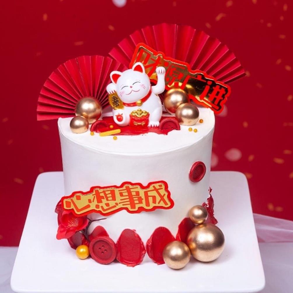 Mèo Thần Tài Vẫy Tay Trang Trí Bánh Kem, tháp oản, tháp bia..