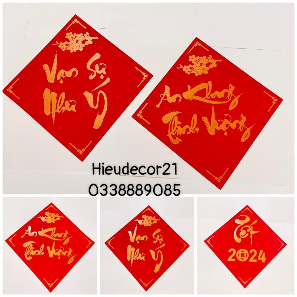 Chữ thư pháp, chữ vàng nền đỏ "An khang thịnh vượng, Vạn sự như ý" trang trí Tết, derco cực sang chảnh