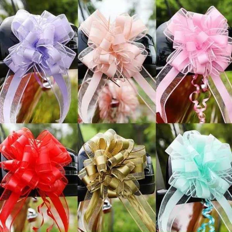Nơ rút tú cầu 9 tầng Viền Voan sang chảnh trang trí giỏ quà,bó hoa,xe hoa..