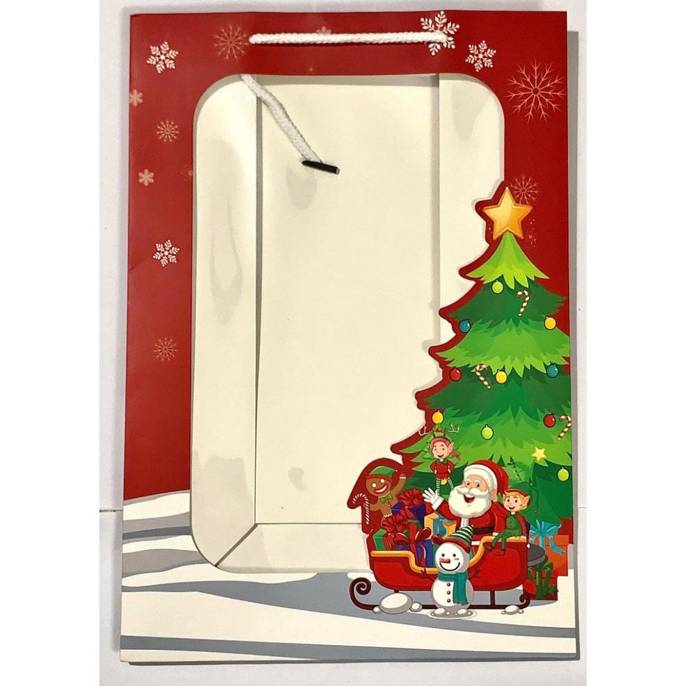 Túi quà giáng sinh cửa sổ kính mica trong suốt, túi giấy Noel đựng quà đẹp.