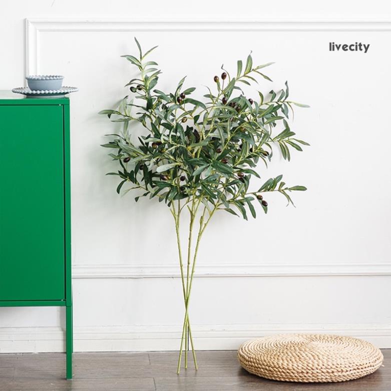 Cành oliu giả dài 95cm kèm quả decor