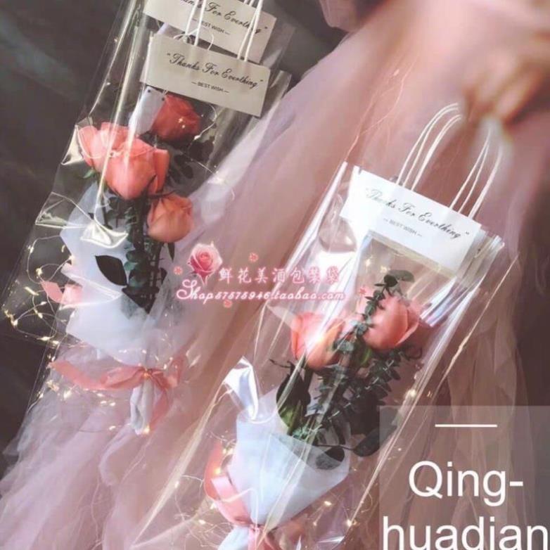 . Sỉ 10 túi đựng bó hoa TRONG SUỐT viền chữ