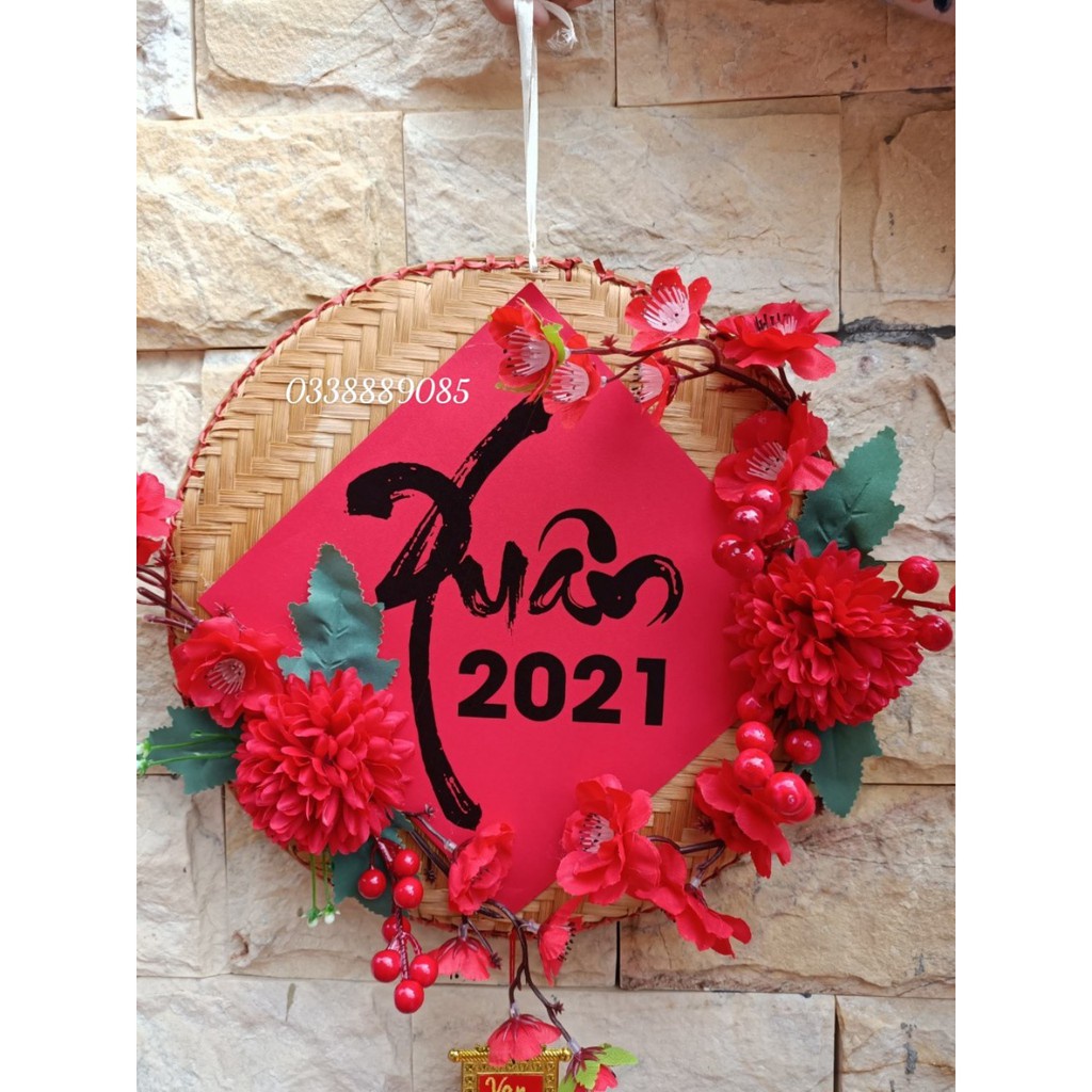 Mẹt tre trang trí chữ Xuân 2021, chữ Xuân, chữ Tết, đường kính 30cm ...