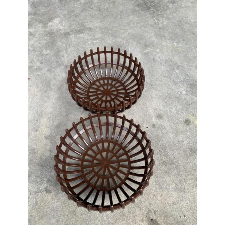 Chậu nhựa giả gỗ trồng lan hình quả bí màu nâu đủ size, hàng dày nan ạ