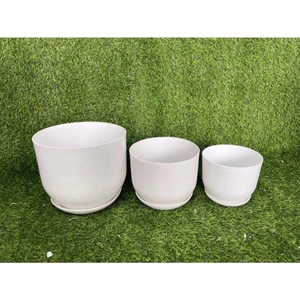 Chậu nhựa tròn giả sứ trắng kèm đĩa trồng cây cảnh mini, sen đá, sương rồng kèm hàng dày đẹp (Tròn sứ trơn)