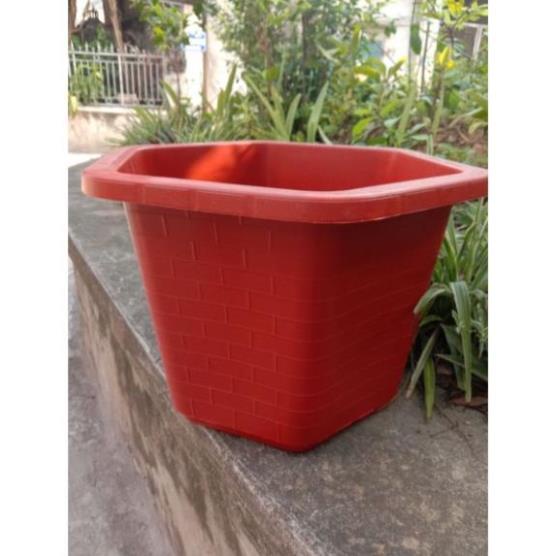 Chậu nhựa trồng cây lục giác FA380 cao 21 cm x rộng 33cm màu đỏ gạch