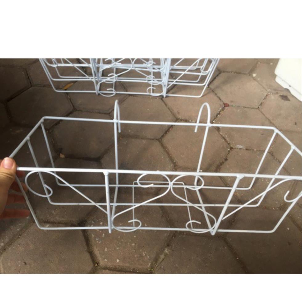 Combo 4 món gồm 2 chậu và 2 giá treo 48x20x16 chậu trồng cây hoa, giá sắt treo ban công
