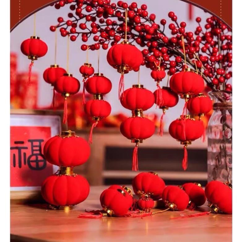 Lẻ 1 chiếc đèn lồng nhung trang trí Tết, treo đào tết siêu đẹp
