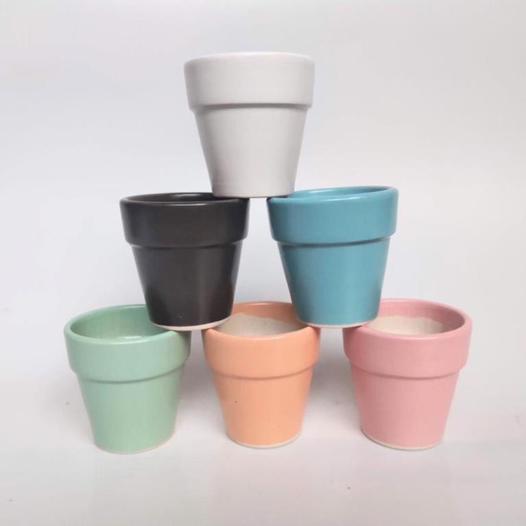 Chậu gốm sứ Bát Tràng (7x7cm)men mát hình xô  trồng cây loại nhỏ trang trí