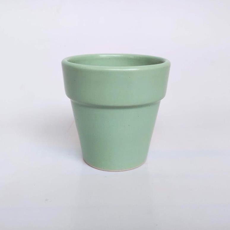 Chậu gốm sứ Bát Tràng (7x7cm)men mát hình xô  trồng cây loại nhỏ trang trí