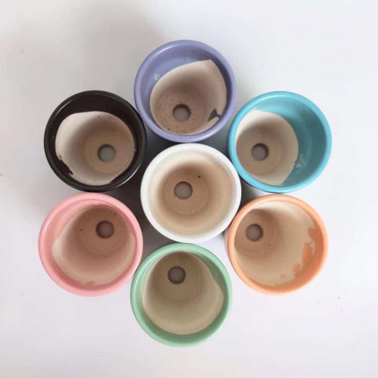 Chậu gốm sứ Bát Tràng (7x7cm)men mát hình xô  trồng cây loại nhỏ trang trí