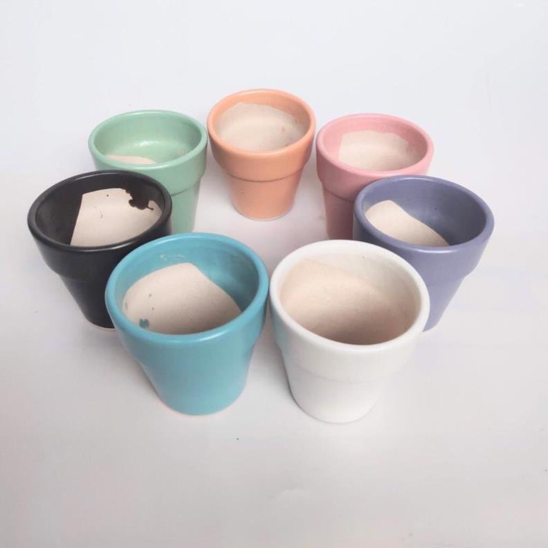 Chậu gốm sứ Bát Tràng (7x7cm)men mát hình xô  trồng cây loại nhỏ trang trí