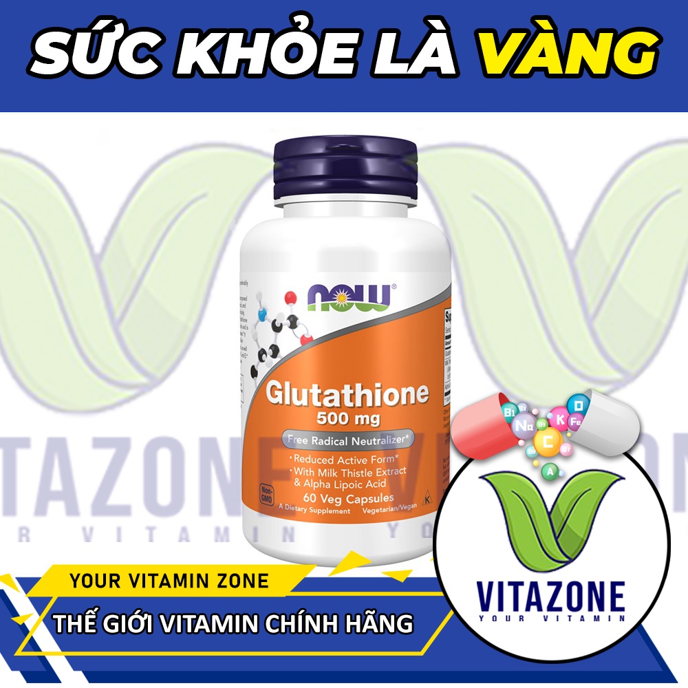 Viên Uống Trắng Da Now Glutathione 500mg, Hỗ Trợ Làm Đẹp, Trắng Da (60 Viên) 
