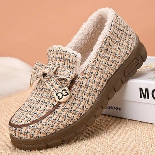 Giày Cotton Lót Lông Cừu Dày Dặn Giữ Ấm Mùa Đông Cho Phụ Nữ Trung Niên
