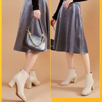 Boot Da Nữ Cổ Lửng, Boot Da Nữ Vân Sần Boot Nữ Da Lì Cổ Lửng, Dây Kéo