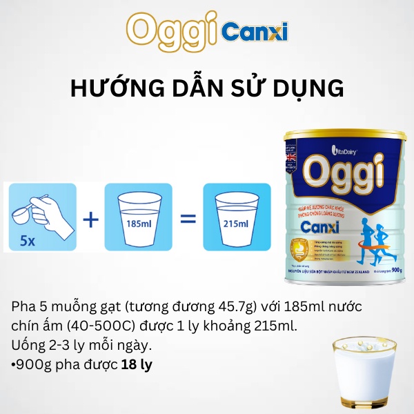 Ảnh Sữa bột OGGI Canxi giúp chắc khoẻ xương - lon 900g - VitaDairy 2