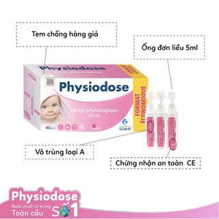 Nước Muối Sinh Lý Physiodose Vệ Sinh Tai, Mũi, Mắt Cho Bé (Hộp 40 ống x 5ml)