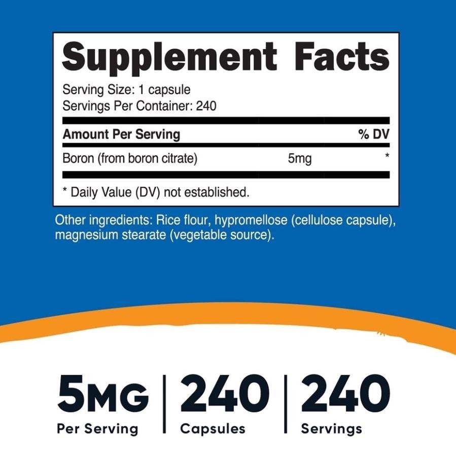 Viên Uống Nutricost Boron 5mg Viên Bổ Sung Boron Tăng Hệ Miễn Dịch Sinh Lý Cho Nam lọ 240 Viên