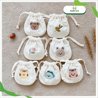Túi Rút Mini Vải Cotton Thêu Hình Thú Cute – Túi Đựng Đồ Nhỏ, Đeo Chéo, Phụ Kiện Dễ Thương Hot Trend
