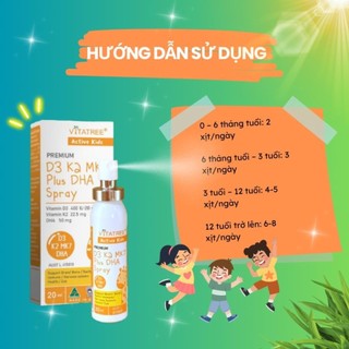 Xịt Vitatree Premium D3K2MK7 Plus DHA Spray 20ml giúp bé cao lớn và thông minh vượt trội