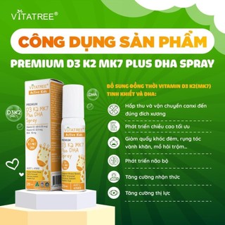 Xịt Vitatree Premium D3K2MK7 Plus DHA Spray 20ml giúp bé cao lớn và thông minh vượt trội